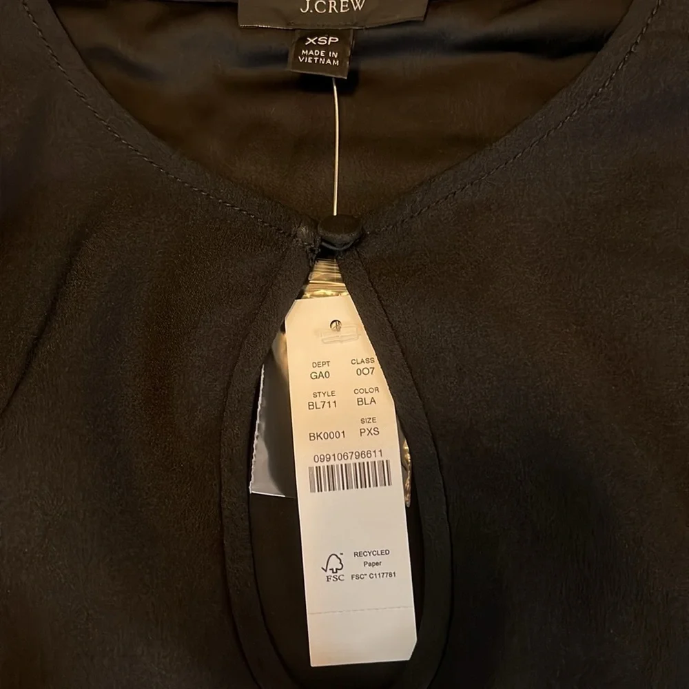 JCrew Puff Sleeve Satin Back Crepe Blouse Black Size XS Petite NWT
